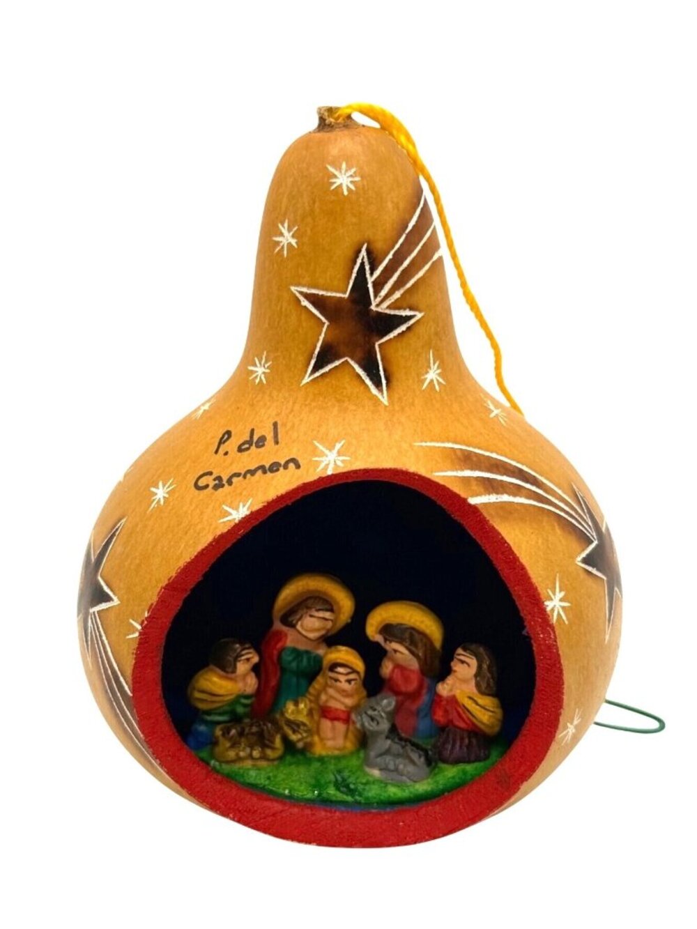 Gourd Christmas Diorama Ornament Nativity Scene Handmade Playa Carmen 4” Decor